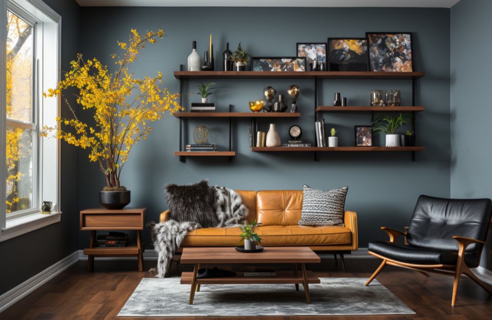 Ein edles Graublau: die perfekte Wandfarbe für dein Wohnzimmer im modernen Stil