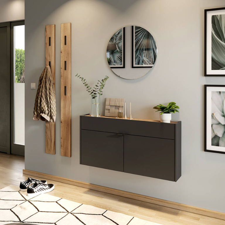 Flurgarderobe schmal in grau mit Eiche ABERDEEN-01