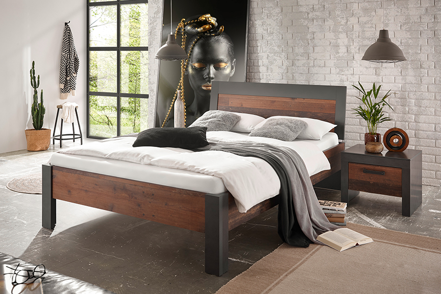 Modernes Bett im Industrial Design aus der Möbelserie BERLIN-S-61
