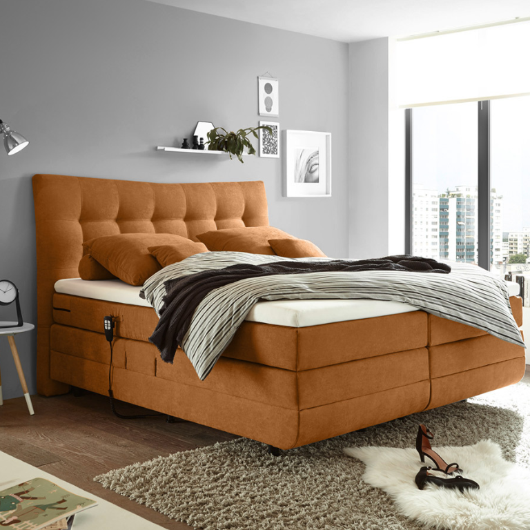 Elektrisch verstellbares Bett in der Farbe Safran von MALIBU-09