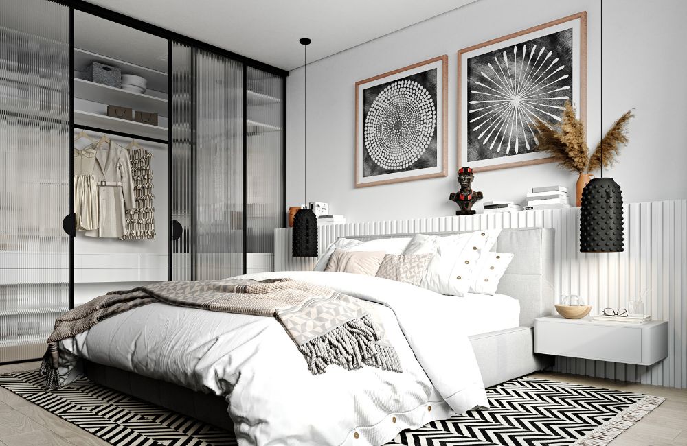 Schlafzimmer im Schwarz-Weiß-Look