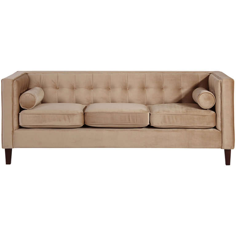 Modernes, geradliniges Chesterfield Sofa in der Farbe Sand