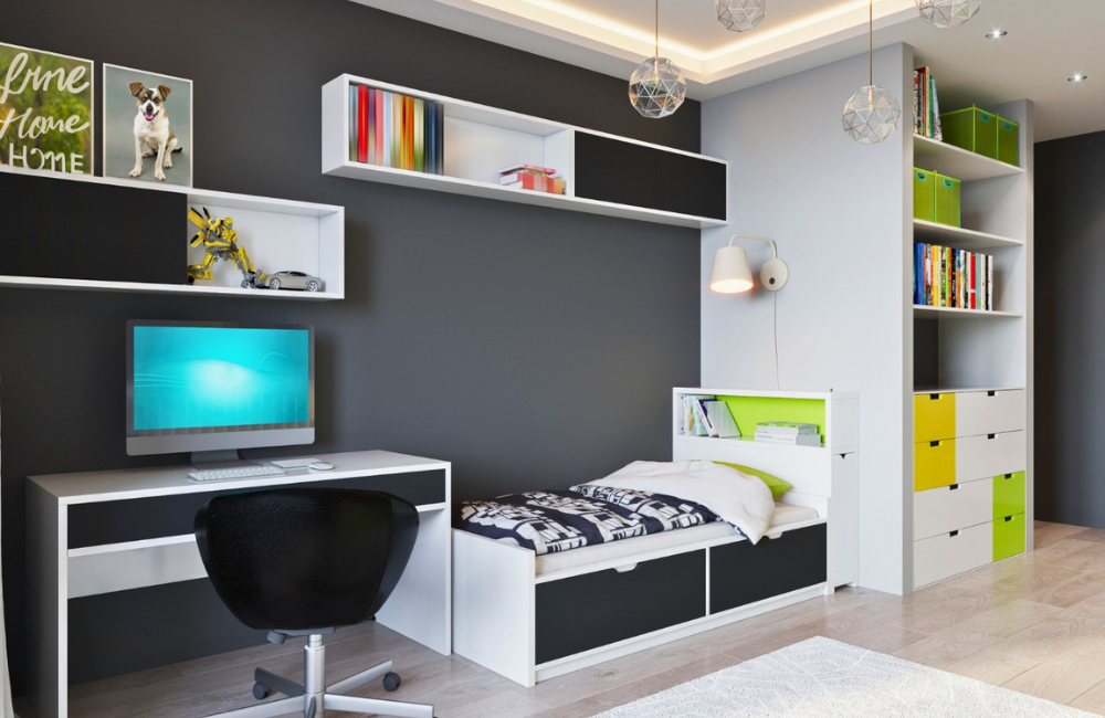 Cooles Jugendzimmer mit wenig Deko und aufregender Farbgestaltung