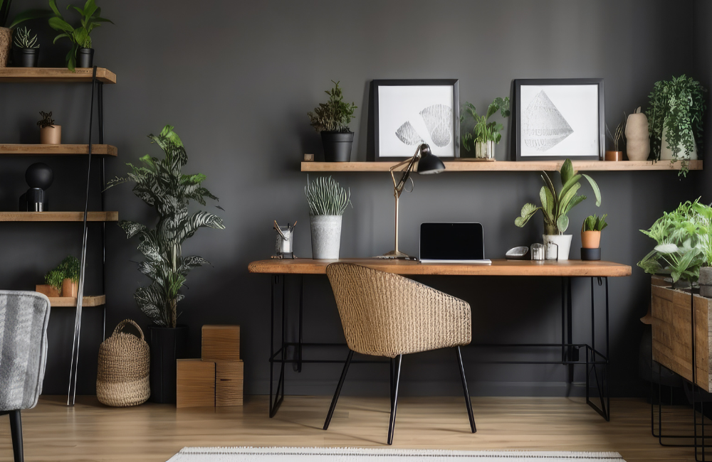 Home Office im Wohnzimmer integrieren mit Möbeln im gleichen Stil