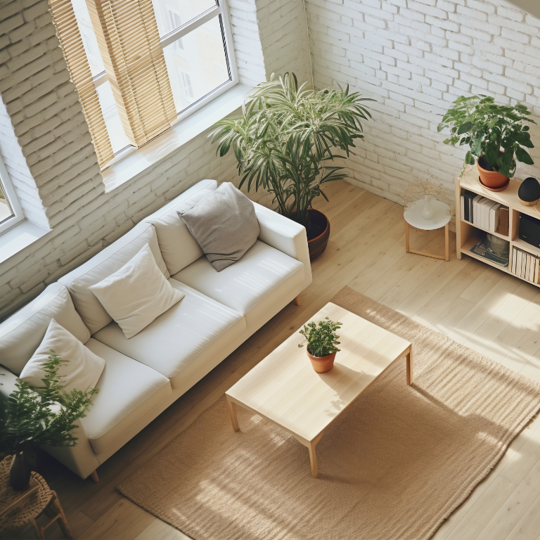 Heller Wohnbereich mit filigranen Möbeln