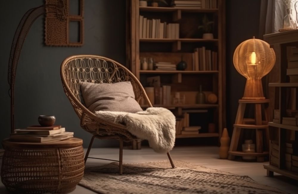 Leseecke im Wohnzimmer je nach Stil - hier im Boho Look